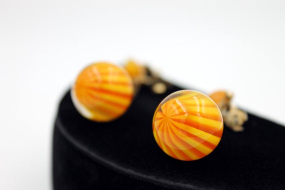Orange and Yellow Striped Lucite Earrings, ca. 19… - image 1