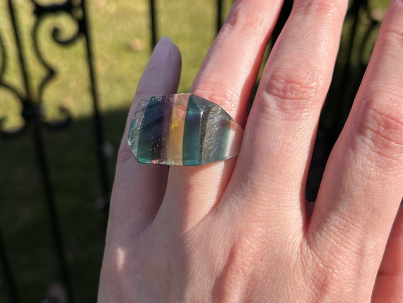 Laminated Multicolored Lucite Ring, Size 7 1/4, c… - image 2