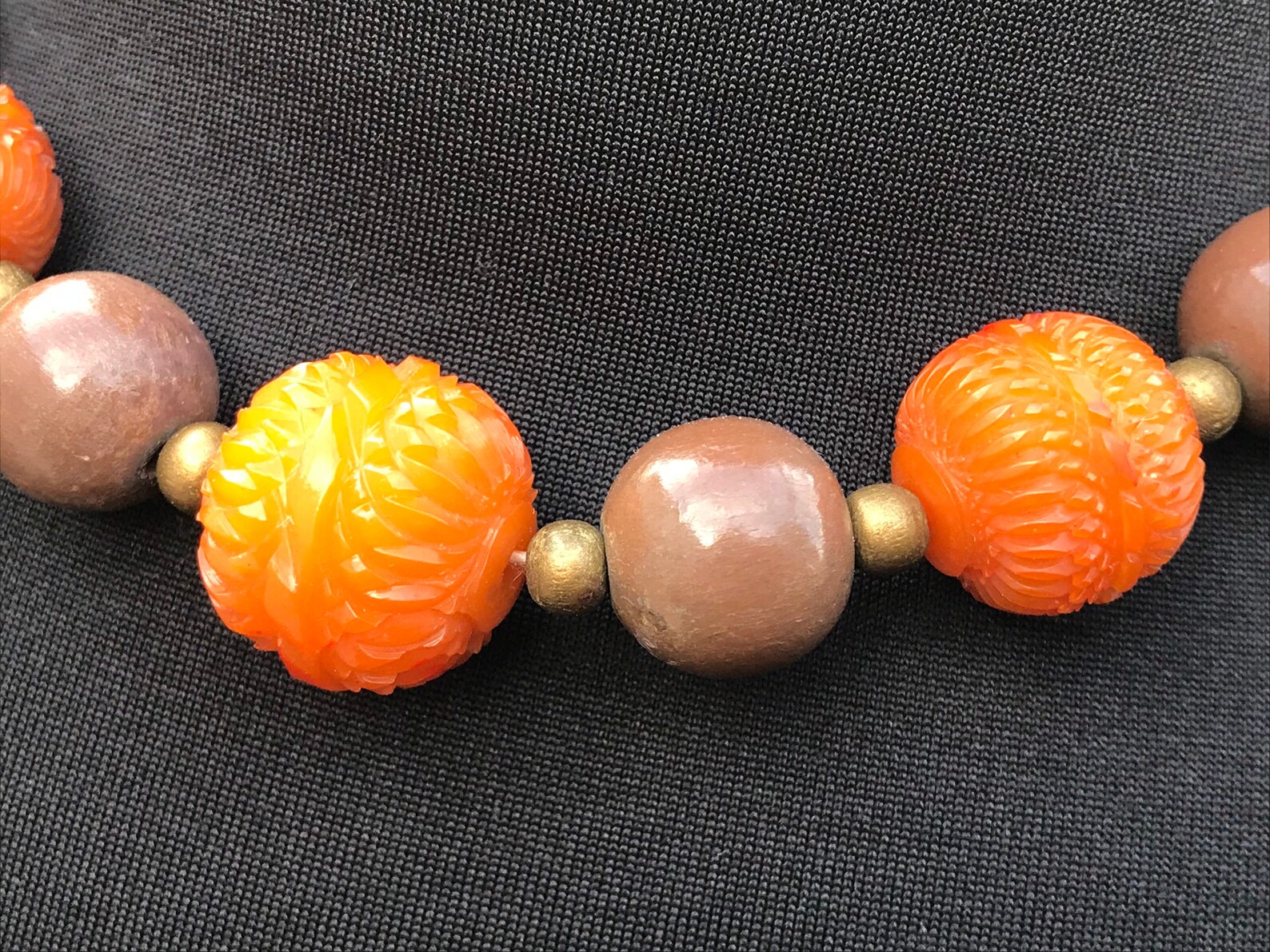 Vintage Plastic Necklace With Orange and Brown Beads Ca. Etsy