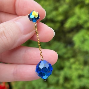 Sapphire Blue Aurora Borealis Dangle Earrings, ca. 1960s