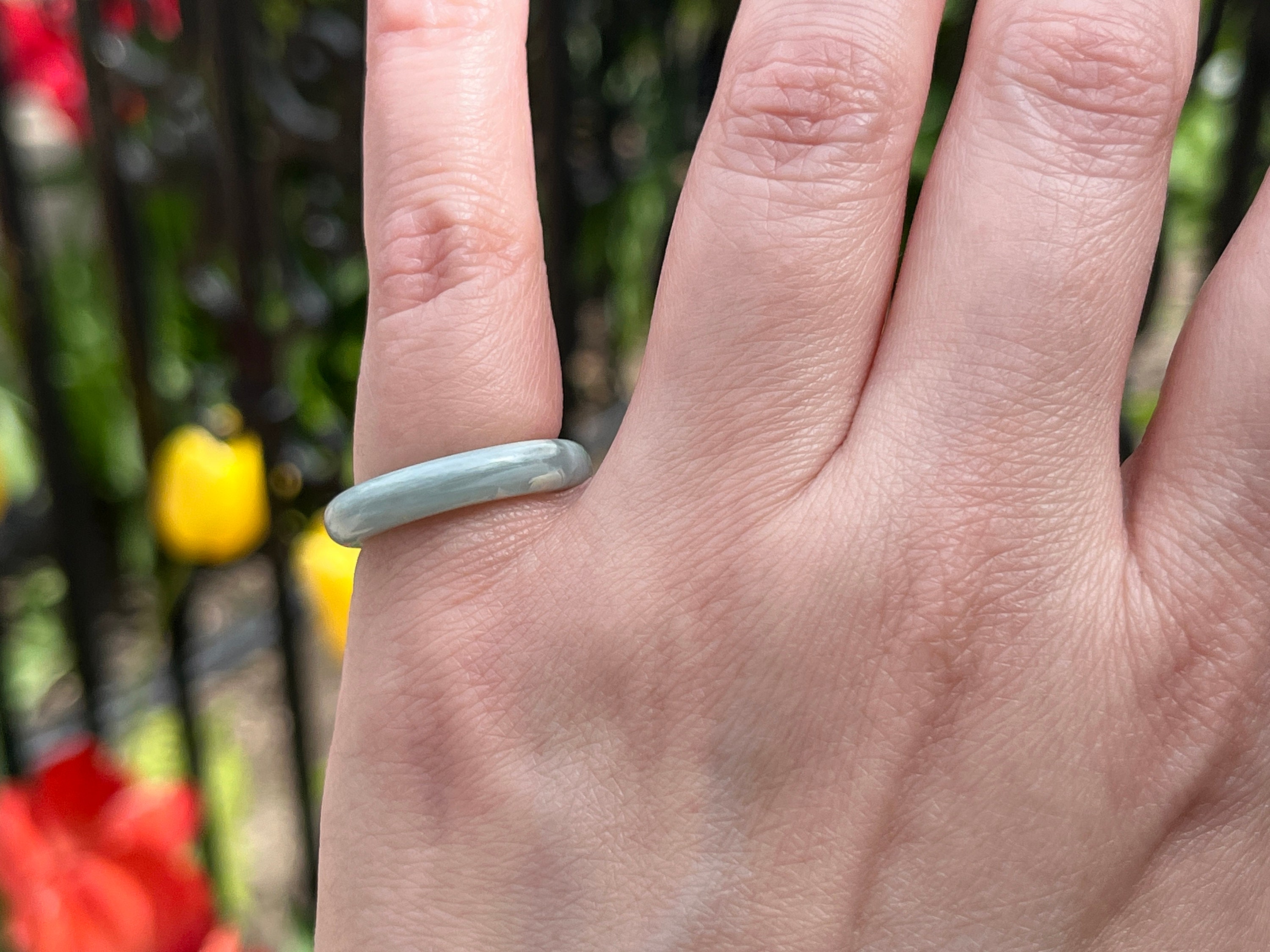 Blue Marbled Lucite Band Ring, Size 6, ca. 1970s