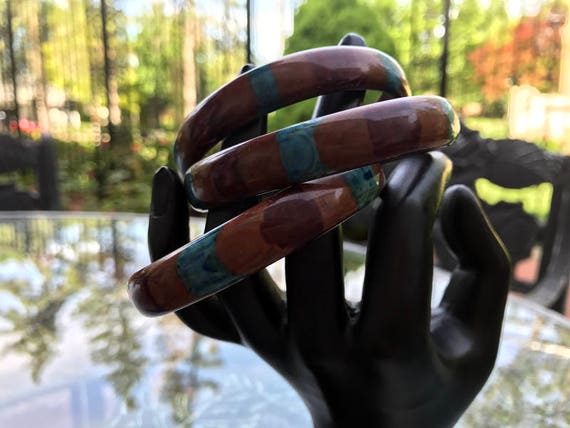 Mod Striped Lucite Bangles - Shades of Brown and … - image 3