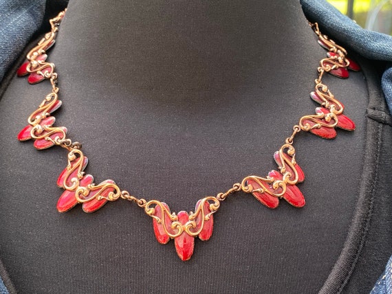 Matisse Waltz, Copper and Red Enamel Necklace, 19… - image 2