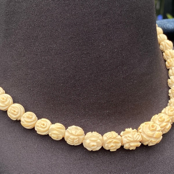 Cream Celluloid Bead Necklace, for Smaller Neck, ca. 1920s