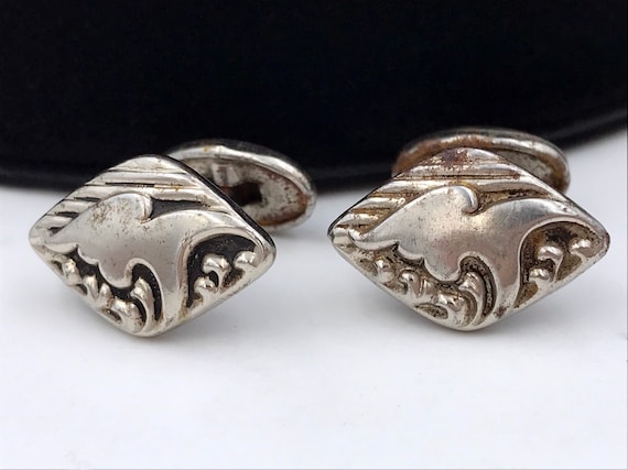 Bean Back Silver Repousse Cuff Links, ca. 1910s, A