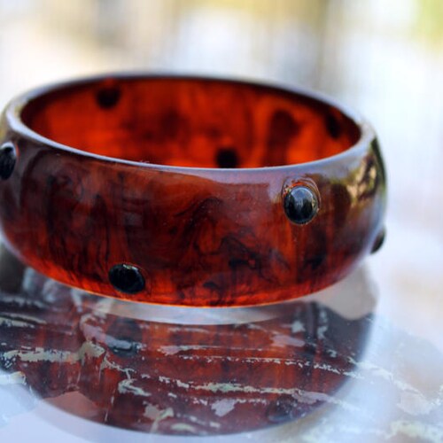 Root Beer Swirl Bakelite Bangle, with Applied Dots, Bakelite shops Jewelry