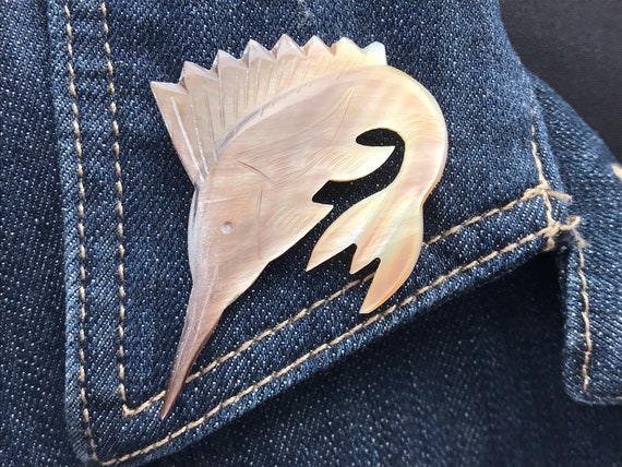 Mother of Pearl Sailfish Brooch, ca. 1960s - image 4