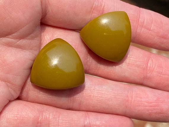 Olive Green Bakelite Earrings, Reuleaux Triangles… - image 4