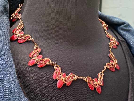 Matisse Waltz, Copper and Red Enamel Necklace, 19… - image 1