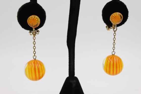 Orange and Yellow Striped Lucite Earrings, ca. 19… - image 3