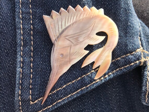 Mother of Pearl Sailfish Brooch, ca. 1960s - image 2