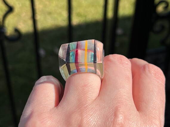 Laminated Multicolored Lucite Ring, Size 7 1/4, c… - image 7