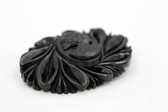 Black Cameo Brooch, Pinwheel Design, Vintage Broo… - image 10