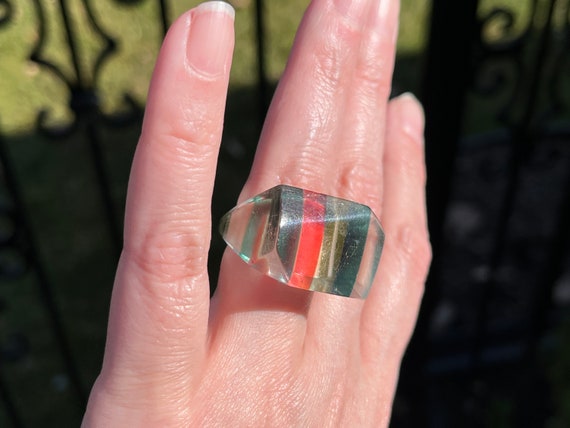 Laminated Multicolored Lucite Ring, Size 7 1/4, c… - image 5