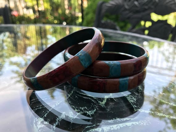 Mod Striped Lucite Bangles - Shades of Brown and … - image 4