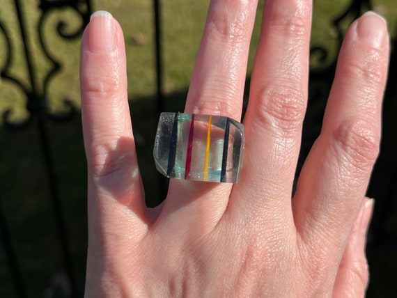 Laminated Multicolored Lucite Ring, Size 7 1/4, c… - image 3