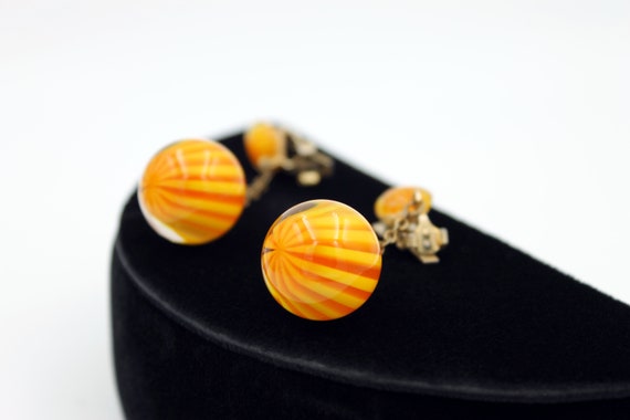 Orange and Yellow Striped Lucite Earrings, ca. 19… - image 5