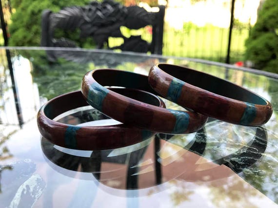 Mod Striped Lucite Bangles - Shades of Brown and … - image 2