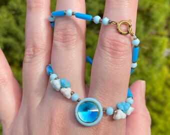 Blue Child Size Necklace with Glass Beads, ca. 1920s