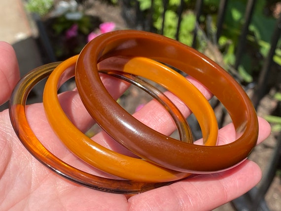 Mixed Vintage Plastic Bangle Stack in Shades of B… - image 7