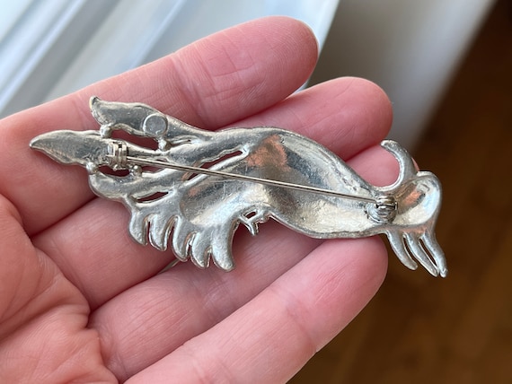 Broche Ancienne En Métal Argenté Style Art Déco / Nouveau - Motif Oiseau, Créateur