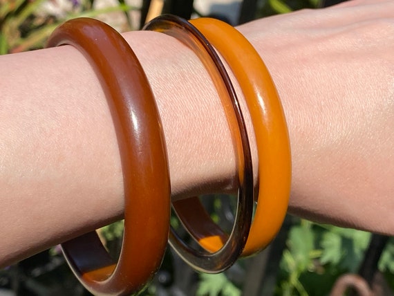 Mixed Vintage Plastic Bangle Stack in Shades of B… - image 3