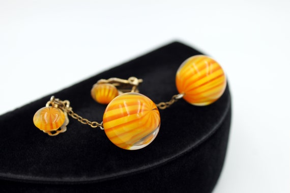 Orange and Yellow Striped Lucite Earrings, ca. 19… - image 8