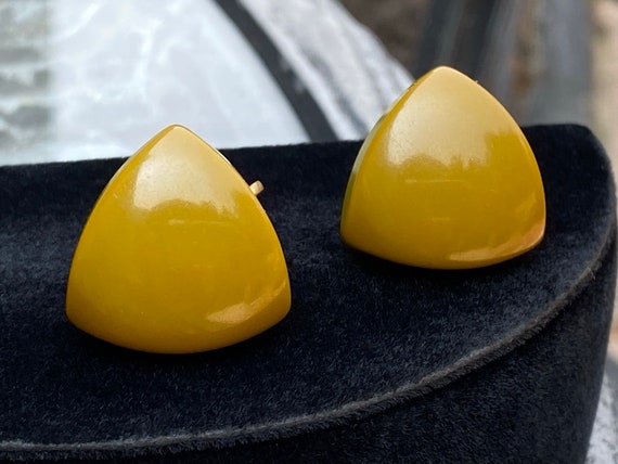 Olive Green Bakelite Earrings, Reuleaux Triangles… - image 2