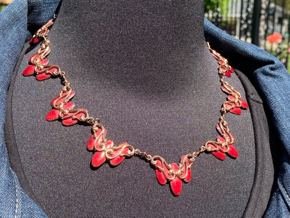 Matisse Waltz, Copper and Red Enamel Necklace, 19… - image 7