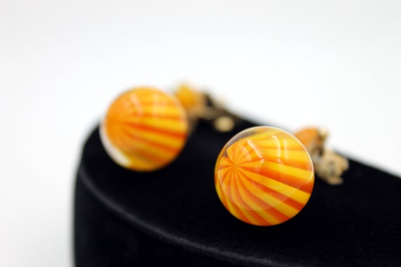 Orange and Yellow Striped Lucite Earrings, ca. 19… - image 6