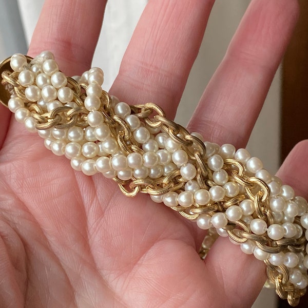 Torsade Style Bracelet with Faux Pearls, ca. 1990s