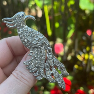 Art Deco Bird Brooch, Pot Metal and Rhinestones, ca. 1930s