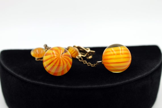 Orange and Yellow Striped Lucite Earrings, ca. 19… - image 7