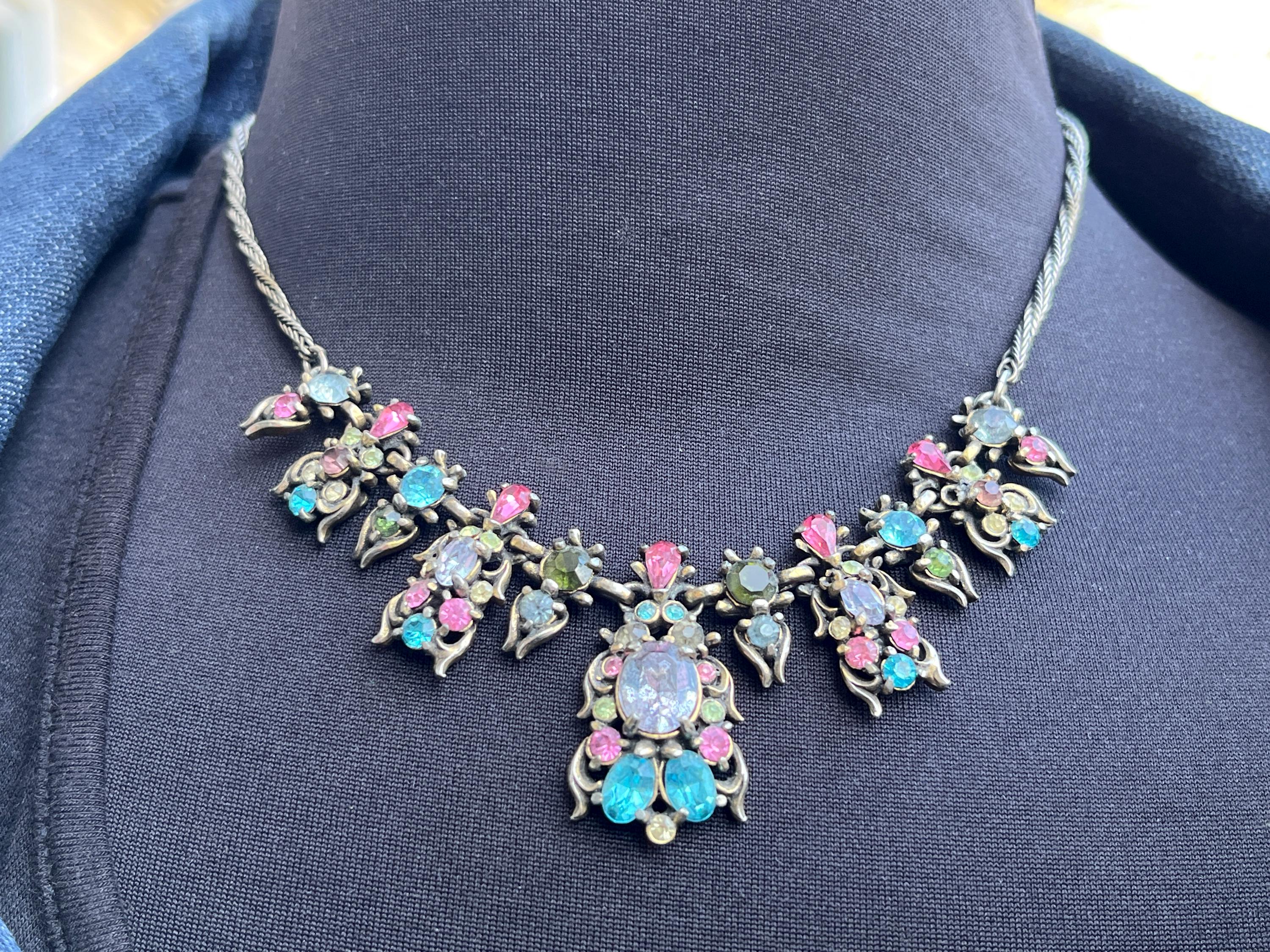 Hollycraft Pastel Rhinestone Necklace, 1950