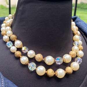 Collana Lisner a due fili con perline aurora boreale, ca.