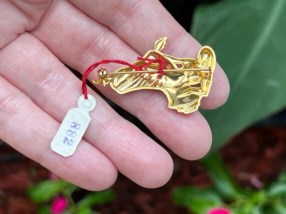 Damascene Style Lady Brooch with Original Tag, Ma… - image 10