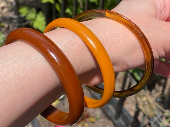 Mixed Vintage Plastic Bangle Stack in Shades of B… - image 1