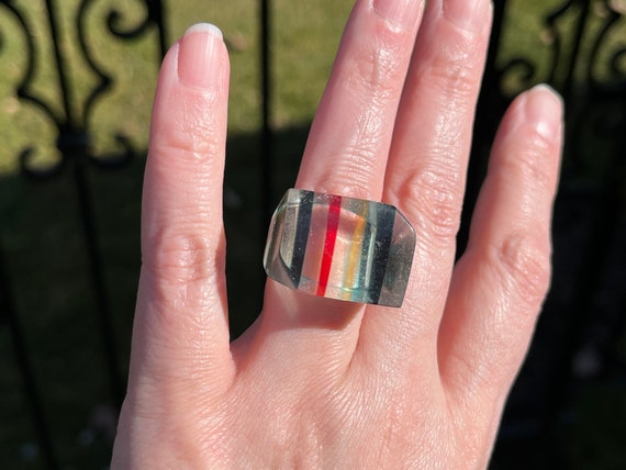 Laminated Multicolored Lucite Ring, Size 7 1/4, c… - image 4