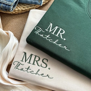 Custom Mrs. Embroidered Sweatshirt,Date On Sleeve,Gift For Bride,Future Mrs. and Mr. Mrs Last Name,Engagement Gift,Anniversary date hoodie