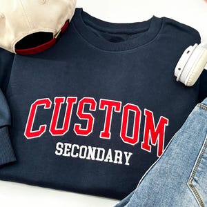 Custom Filled Embroidered Varsity Crewneck, Embroidery Crewneck, Embroidered Sweatshirt, University sweaters, Personalized sweatshirt