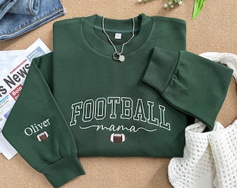 Sudadera bordada para mamá futbolista, manga con nombre personalizado