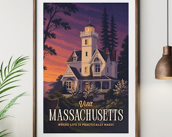 Practical Magic Poster, Owens House Massachusetts Travel Print, Witchy Subtle Halloween Wall Art