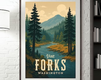 Visit Forks Twilight Poster | Twilight Vintage Travel Print (Digital Download)
