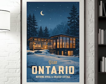 Nedladdningsbar affisch med "Heated Rivalry Cottage" | Digital nedladdning av "I'm Coming to the Cottage" | Illustrerad väggkonst med "Game Changers"-motiv