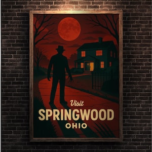 Freddy Krueger Springwood Ohio Poster | Nightmare on Elm Street Horror Art Print | Retro Travel-Style Slasher Wall Decor | Halloween Gift