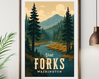 Twilight Forks Washington Poster | Vintage Twilight Travel Print