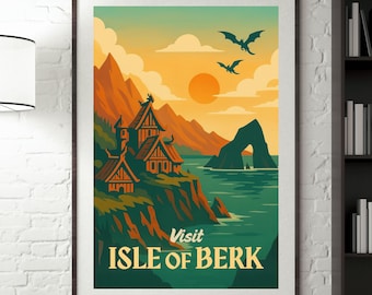 Póster del dragón de Berk: Arte mural de fantasía vikinga (descarga digital)