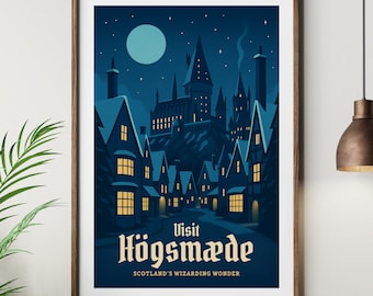 Wizard Village Winter Poster –  Wall Art | Cozy Holiday Wizard Decor Geek Gift
