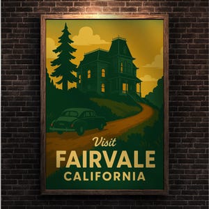 Fairvale California Poster | Bates Motel & Psycho House Horror Print | Alfred Hitchcock Horror Movie Art | Halloween Wall Art Gift