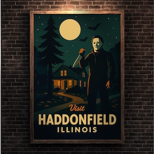 Haddonfield Illinois Poster | Michael Myers Halloween Movie Print | Slasher Horror Wall Art Decor | Halloween Gift